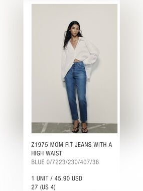 Zara Mom Fit Straight-Leg Jeans in Blue